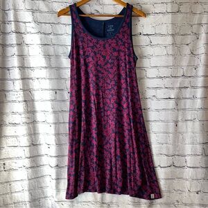 Life is Good Midi Sleeveless Swing Dress with Pockets Red/Navy Floral Large